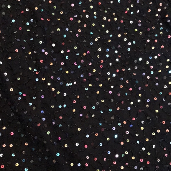Vintage Saks Fifth Avenue Dress Sequins Rainbow Black Beaded Ruched Mini - Picture 13 of 14